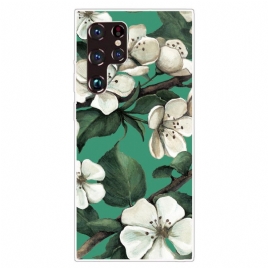 Deksel Til Samsung Galaxy S22 Ultra 5G Hvite Malte Blomster