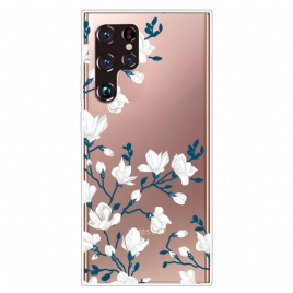 Deksel Til Samsung Galaxy S22 Ultra 5G Transparente Hvite Blomster