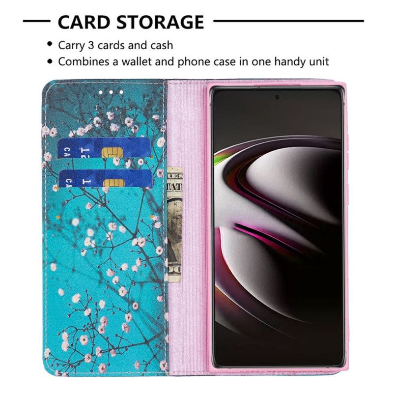 Folio Deksel Til Samsung Galaxy S22 Ultra 5G Blomstrende Tre