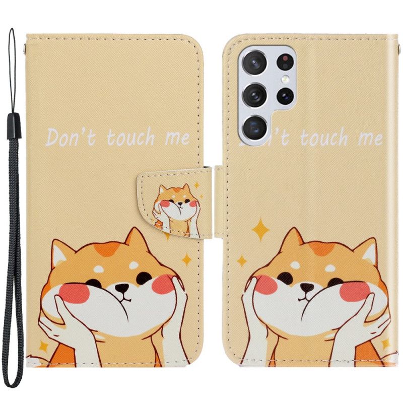 Folio Deksel Til Samsung Galaxy S22 Ultra 5G Med Kjede Ikke Rør Meg Strappy Cat