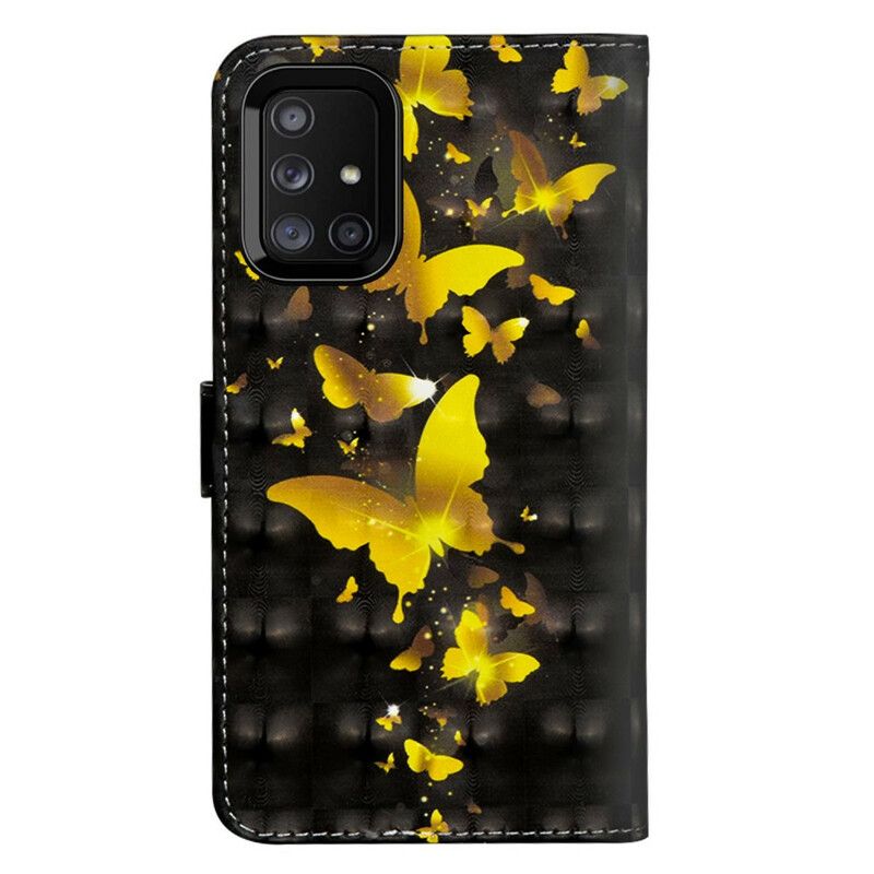 Folio Deksel Til Samsung Galaxy M51 Gule Sommerfugler