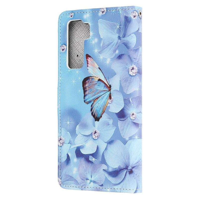 Folio Deksel Til Huawei P40 Lite 5G Med Kjede Sommerfugler Med Diamantrem