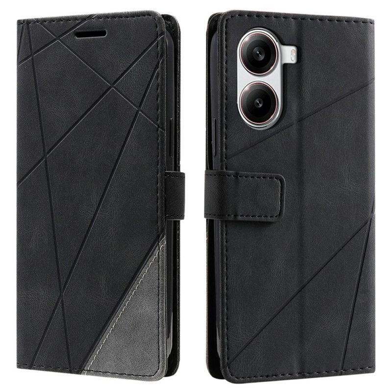 Lærdeksel Folio Deksel Poco X7 Pro 5g Tofargede Geometriske Linjer