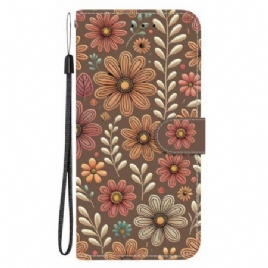 Folio Deksel Xiaomi Redmi Note 15 5g Brune Blomster Beskyttelse Deksel