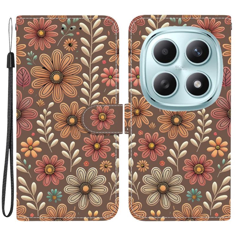 Folio Deksel Xiaomi Redmi Note 15 5g Brune Blomster Beskyttelse Deksel
