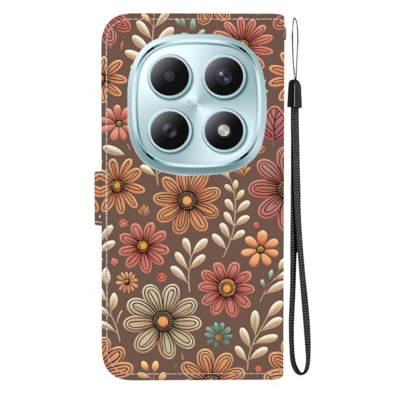 Folio Deksel Xiaomi Redmi Note 15 5g Brune Blomster Beskyttelse Deksel