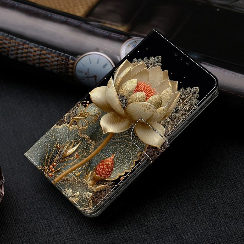 Folio Deksel Xiaomi Redmi Note 15 5g Gyllen Lotus Beskyttelse Deksel