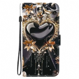Lærdeksel Folio Deksel Xiaomi Redmi Note 15 5g Svart Og Gullhjerte