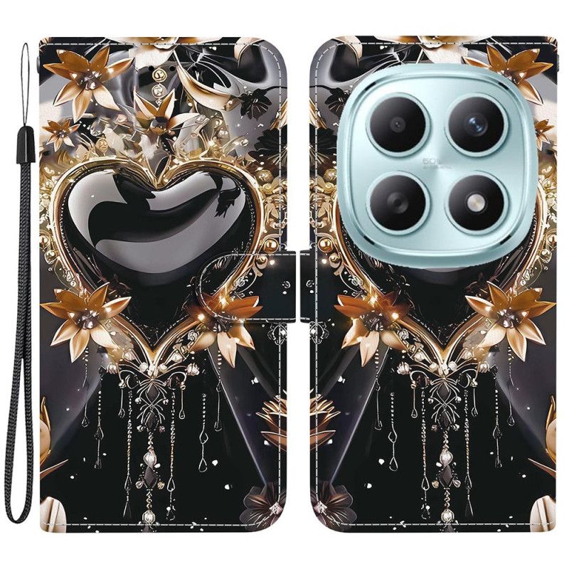 Lærdeksel Folio Deksel Xiaomi Redmi Note 15 5g Svart Og Gullhjerte