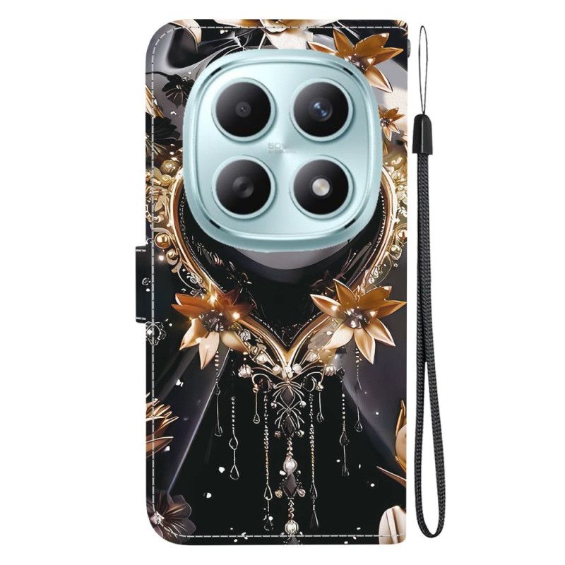 Lærdeksel Folio Deksel Xiaomi Redmi Note 15 5g Svart Og Gullhjerte