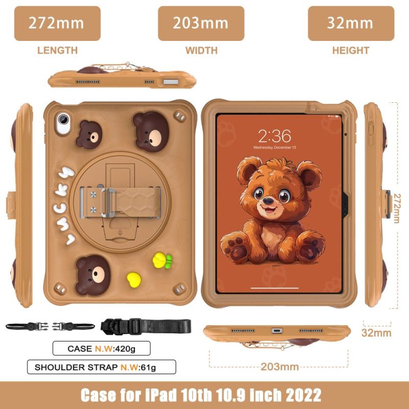 Deksel iPad (2025) Bjørnestropp Og Skulderstropp For Barn