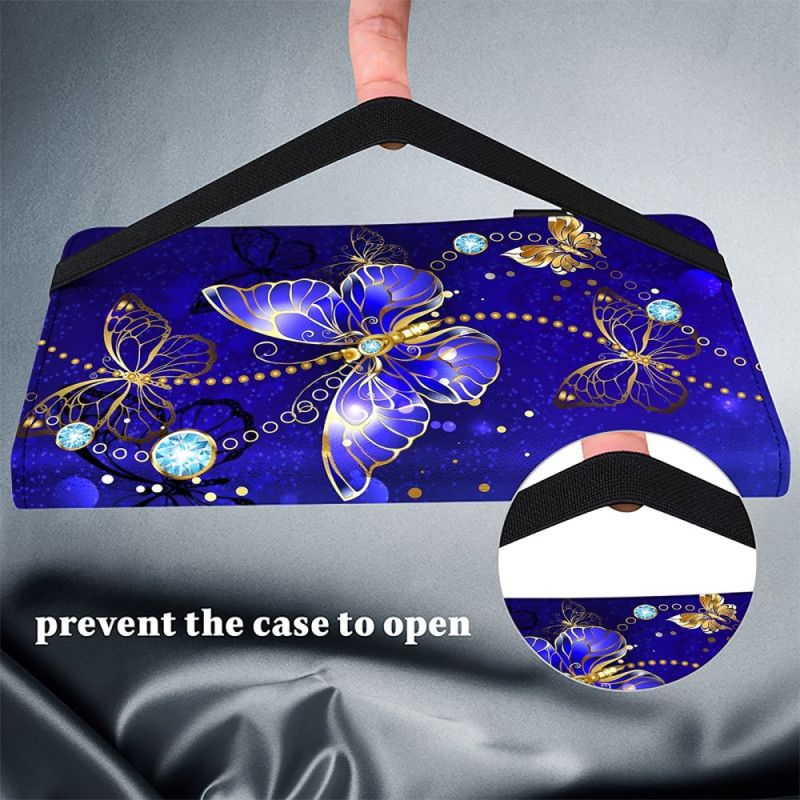 Etui iPad (2025) Blå Og Gullsommerfugler