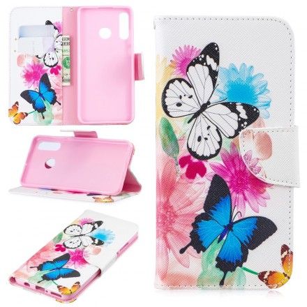 Folio Deksel Til Huawei P30 Lite Malede Sommerfugler Og Blomster