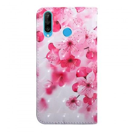 Folio Deksel Til Huawei P30 Lite Rosa Blomster
