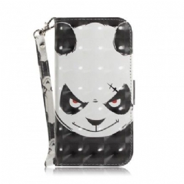 Lærdeksel Til Huawei P30 Lite Med Kjede Angry Panda Med Stropp