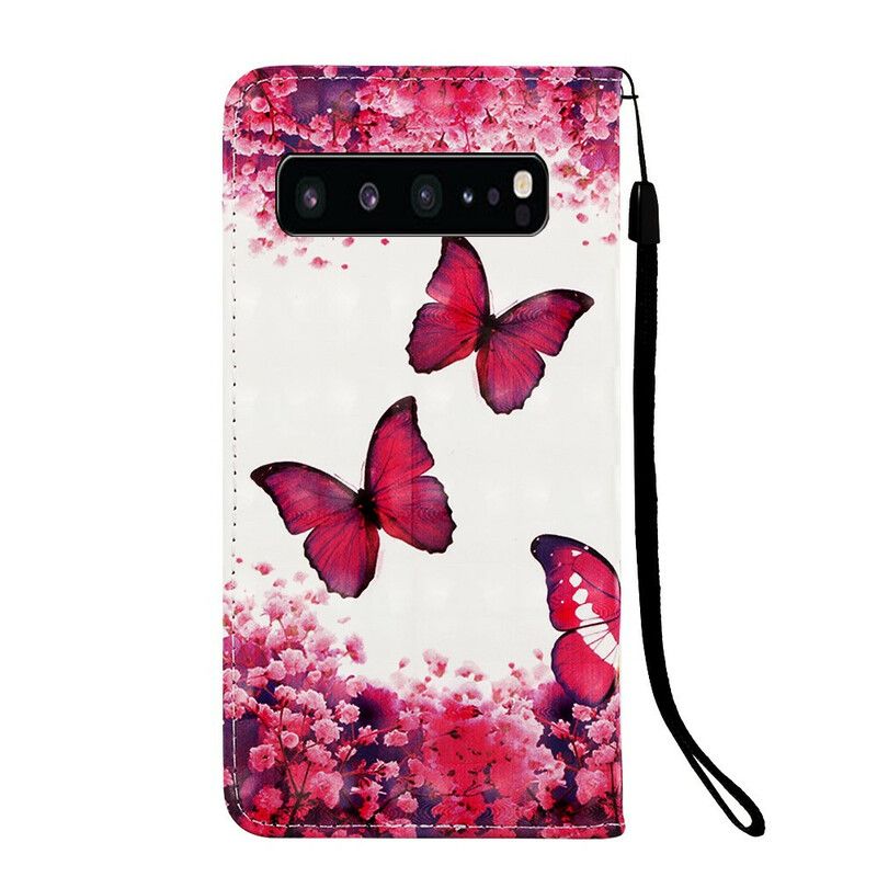 Lærdeksel Til Samsung Galaxy S10 5G Røde Sommerfugler