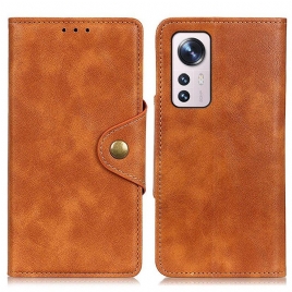 Folio Deksel Til Xiaomi 12 Pro Vintage Kunstskinn Og Knapp