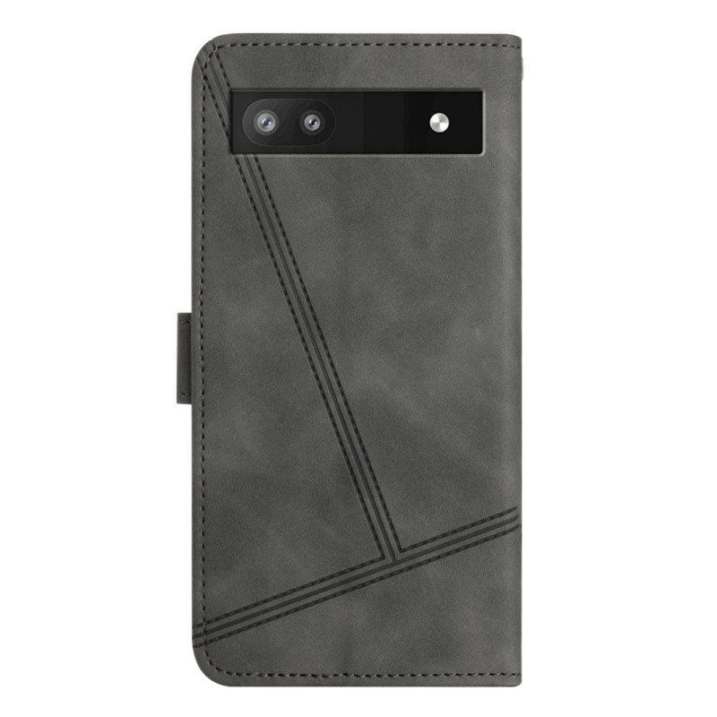Folio Deksel Til Google Pixel 7A Med Kjede Strappy Geometrisk Skinnstil