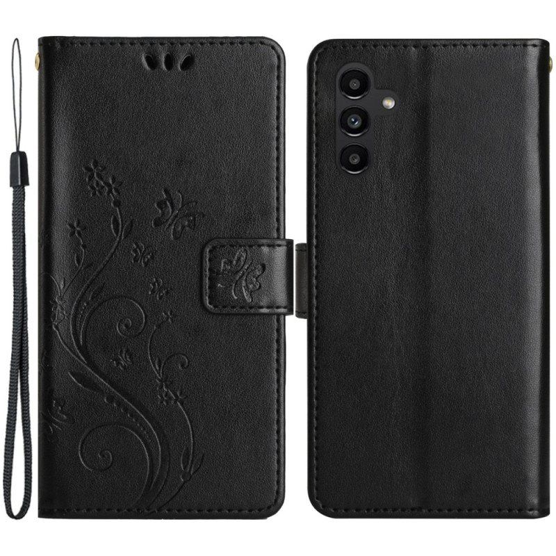 Folio Deksel Til Samsung Galaxy A14 / A14 5G Med Kjede Strappy Floral