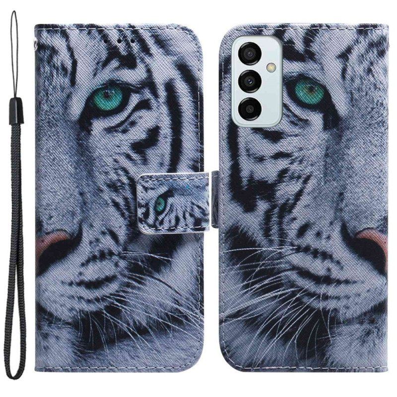 Folio Deksel Til Samsung Galaxy M13 Med Kjede Strappy White Tiger