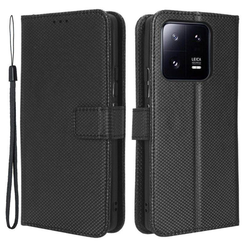 Folio Deksel Til Xiaomi 13 Med Kjede Stilig Strappy Imitert Skinn