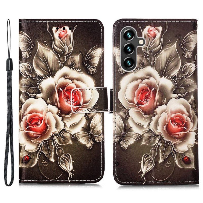 Lærdeksel Til Samsung Galaxy A54 5G Med Kjede Stropp Roses