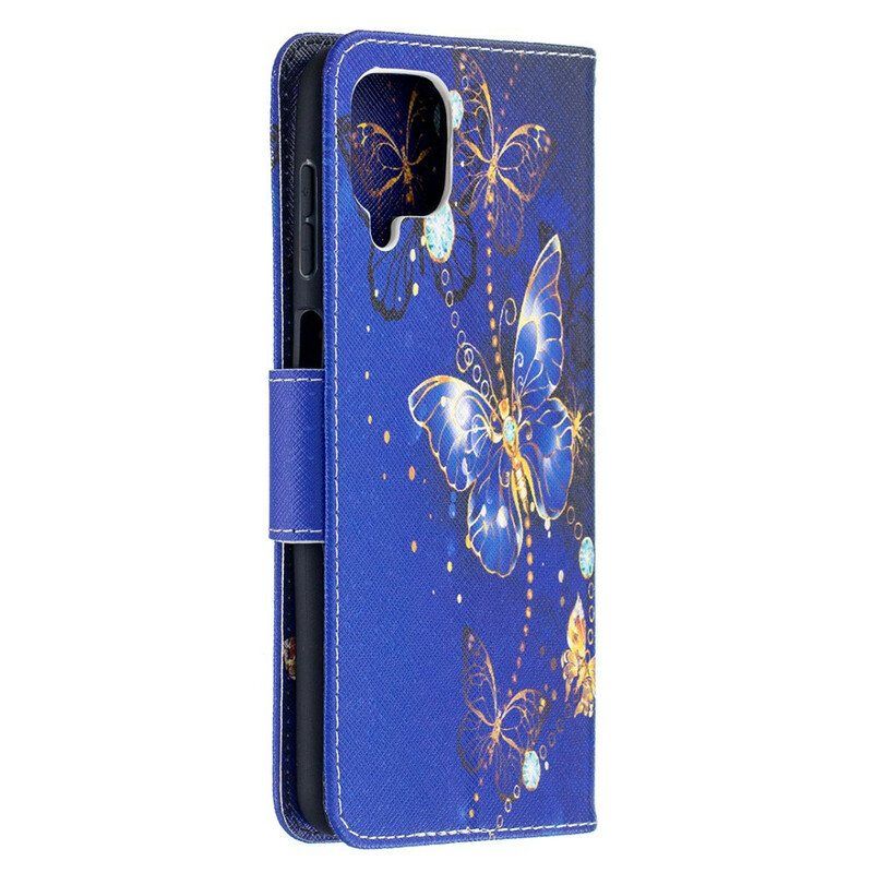 Lærdeksel Til Samsung Galaxy M12 / A12 Gylne Sommerfugler